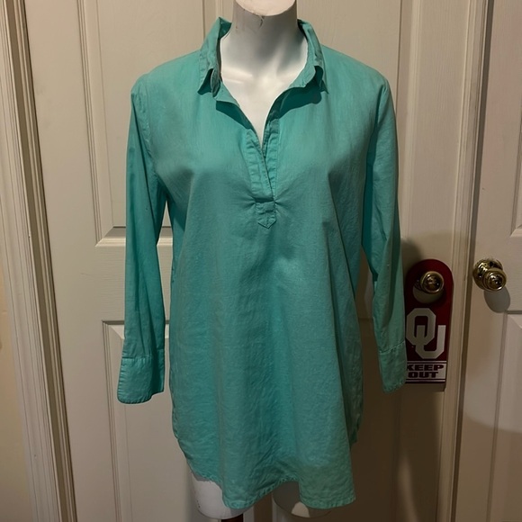 Vineyard, Vines, linen,/cotton, blend turquoise tunic. Medium - Picture 2 of 11